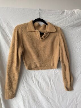 Reclaimed Vintage Cropped V-Neck Sweater in Camel Tan